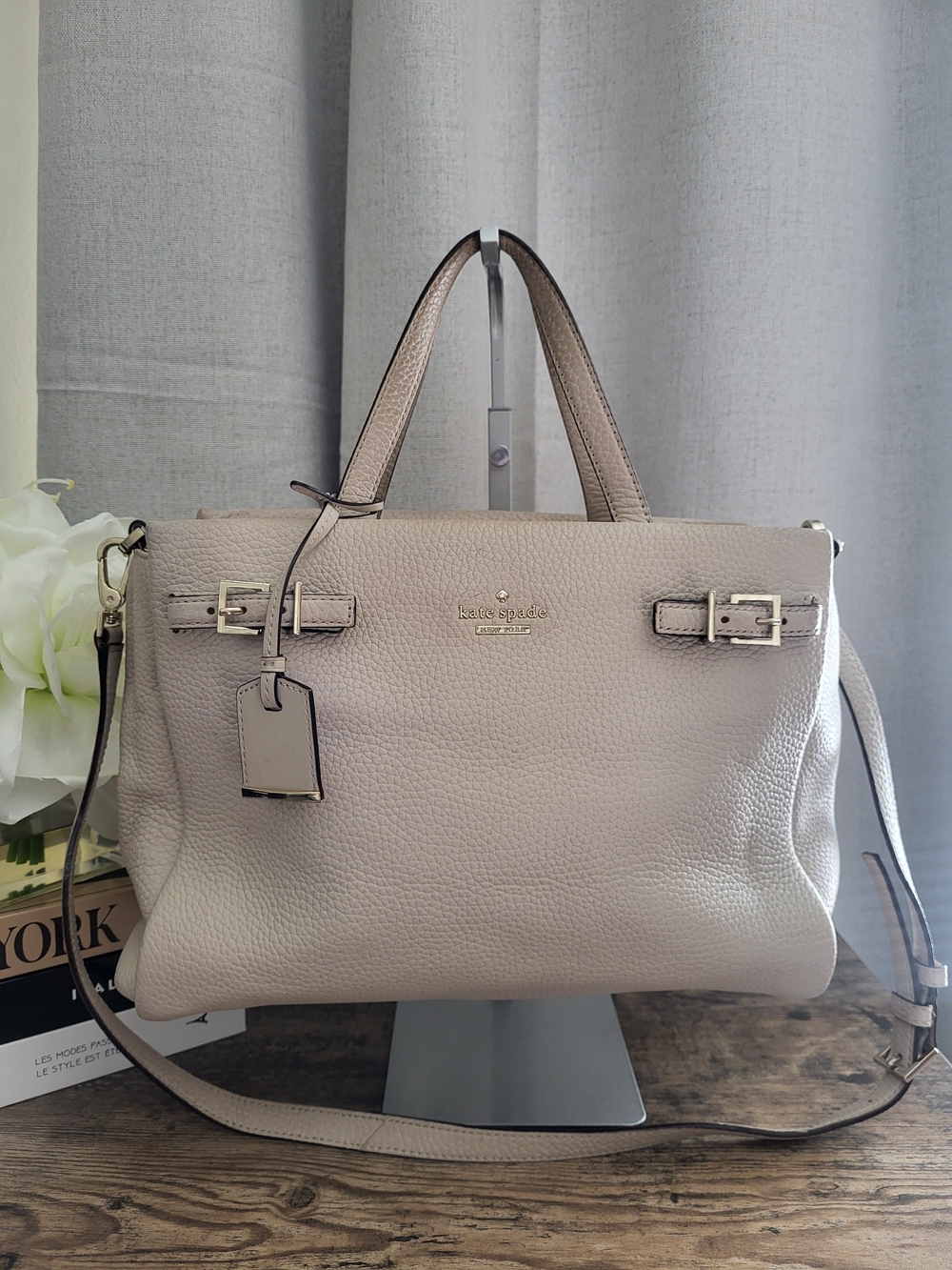 Kate Spade Pebbled Leather Satchel in Light Taupe
